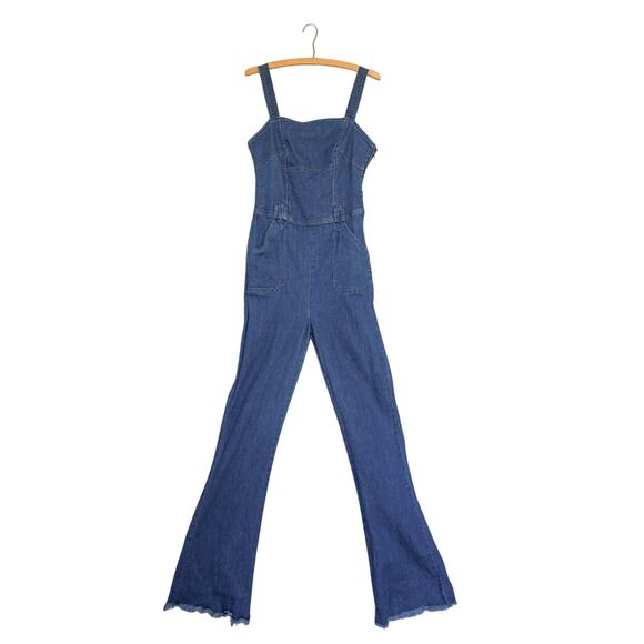 Guess Women Demin Frayed Flare Leg Bib Overalls 10 Farm 70s Y2K Style Western - Picture 13 of 15